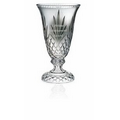 Hand Cut Crystal Vase w/ Wide Mouth & Wheat Leaf Decoration (14")